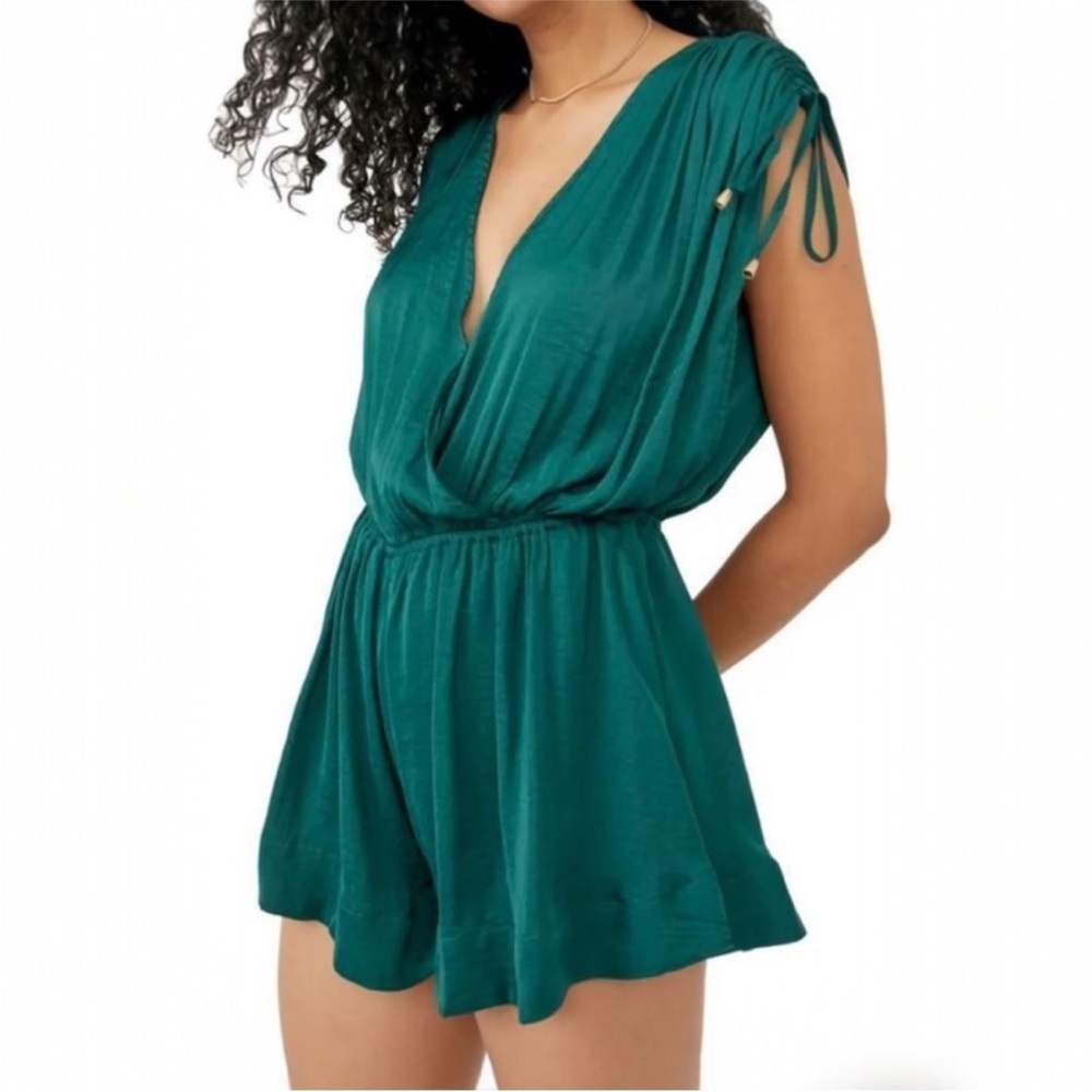 Free People Bea Sleeveless Romper Dark Green L Boho - Picture 2 of 10